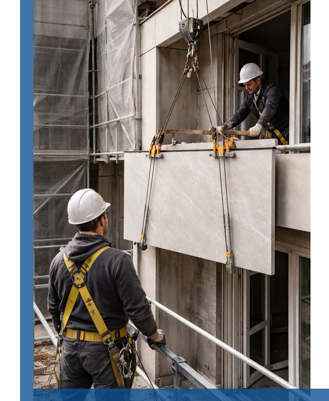 Подъем керамогранита на этаж в Мысках грузчиками и техникой