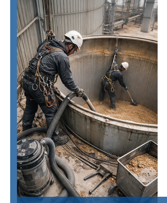 Профессиональная чистка зерновых бункеров в Мысках с выездом