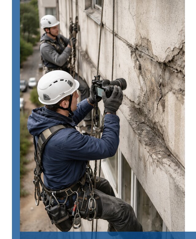 Фотофиксация дефектов фасада с высотной съемкой в Мысках
