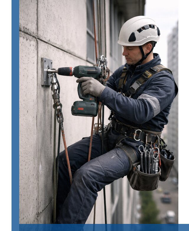 Установка анкерных точек для высотных работ в Мысках