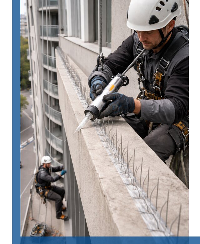 Установка шипов от птиц на фасадах и кровлях в Мысках